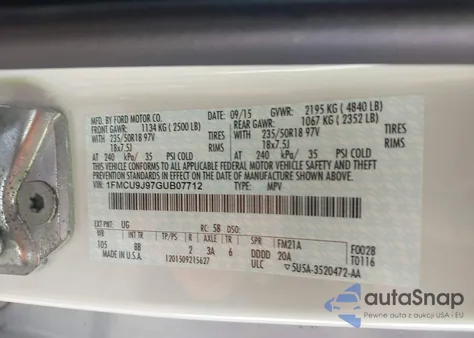 2016 Ford Escape Titanium из США, поврежденный, VIN 1FMCU9J97GUB07712